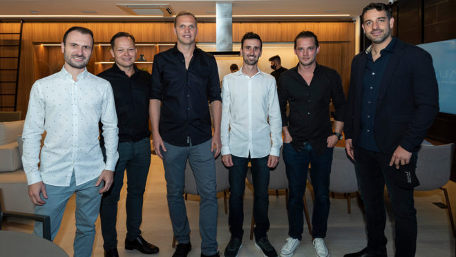 Marcel Depiné, diretor financeiro Bidese, Fabiano Gusso, sócio do grupo Bidese, Thiago Bidese, CEO da Construtora Bidese, Rafael Depiné, diretor de obras Bidese, Fabricio Maggi Schmidt e Gustavo Locks De Pauli, ambos também sócios Grupo Bidese.