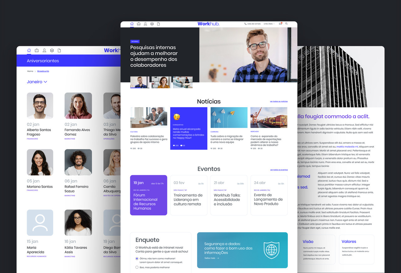 Intranet da Workhub: produto é entregue em sete dias e leva em conta design e usabilidade.